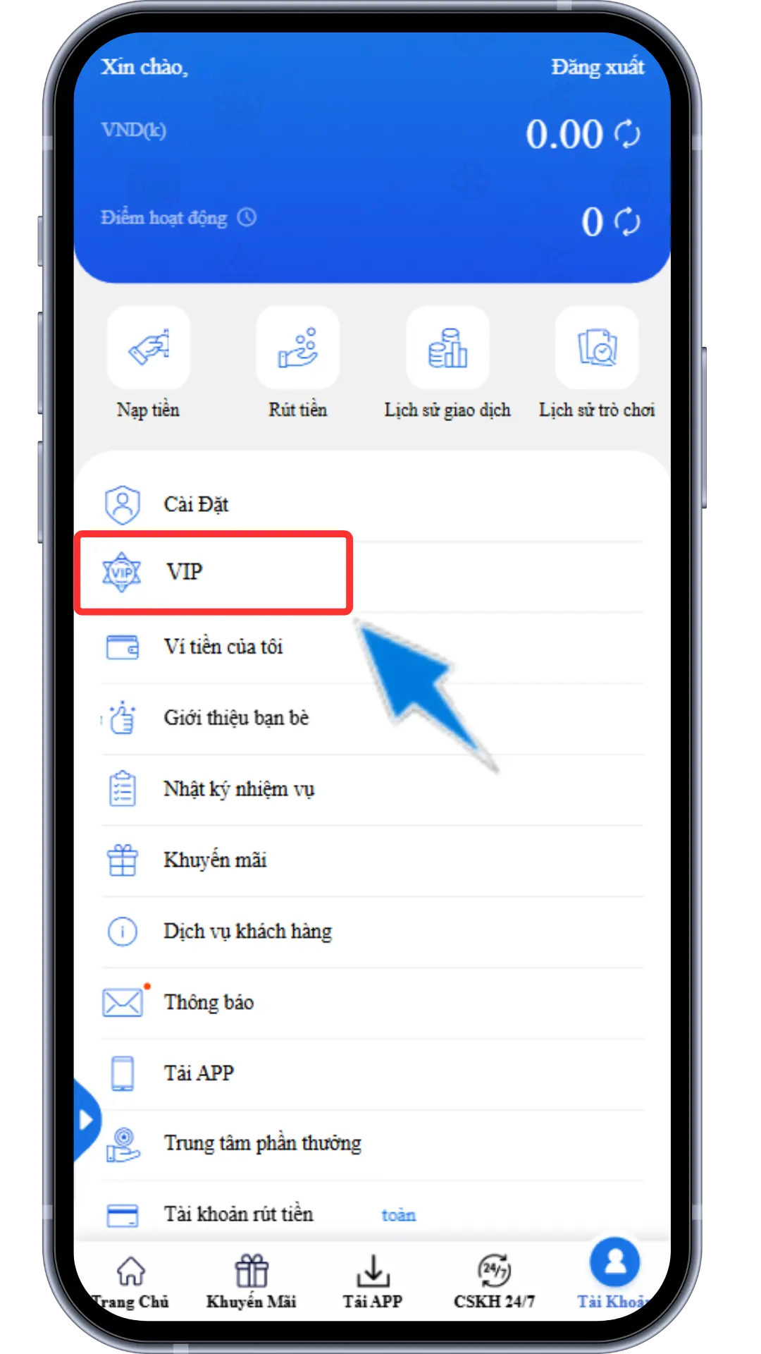 Bước 2 : Chọn mục "VIP "